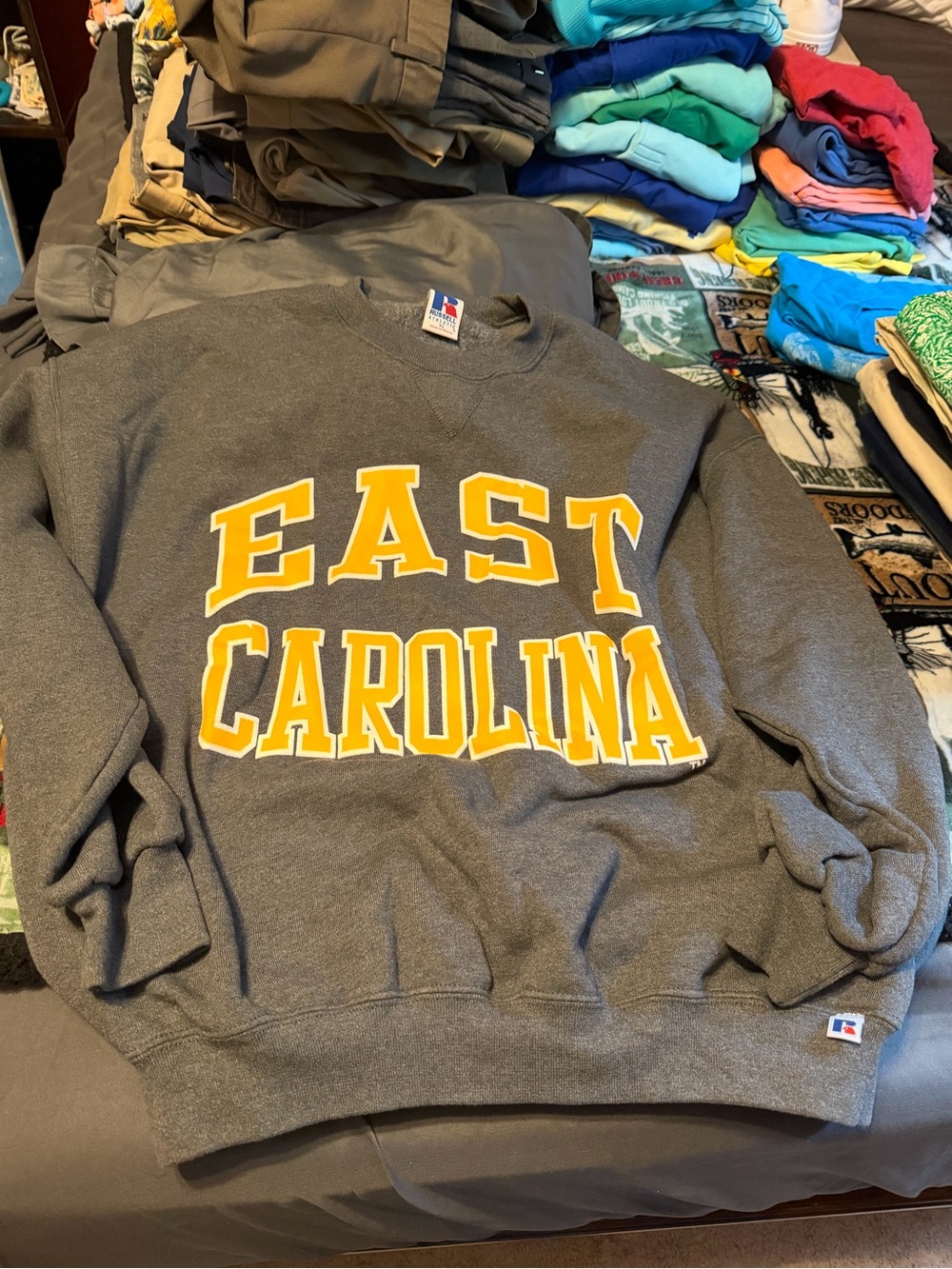 Russell Athletic Gray Crewneck Sweatshirt with Gold EAST CAROLINA Applique